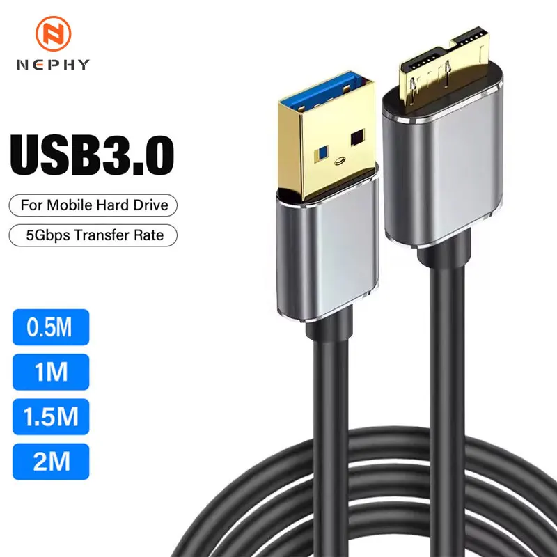 High-Speed USB 3.0 External Hard Drive Cable with Micro B Adapter – 1.5m/2m Sync Cord