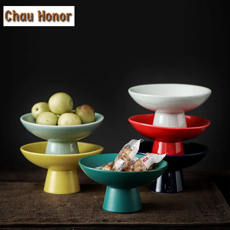 Japanese Style Turquoise Coarse Ceramic Home Creative Snack Plate Tall Foot Fruit Plate Tea Ceremony Accessories Decoration Gift