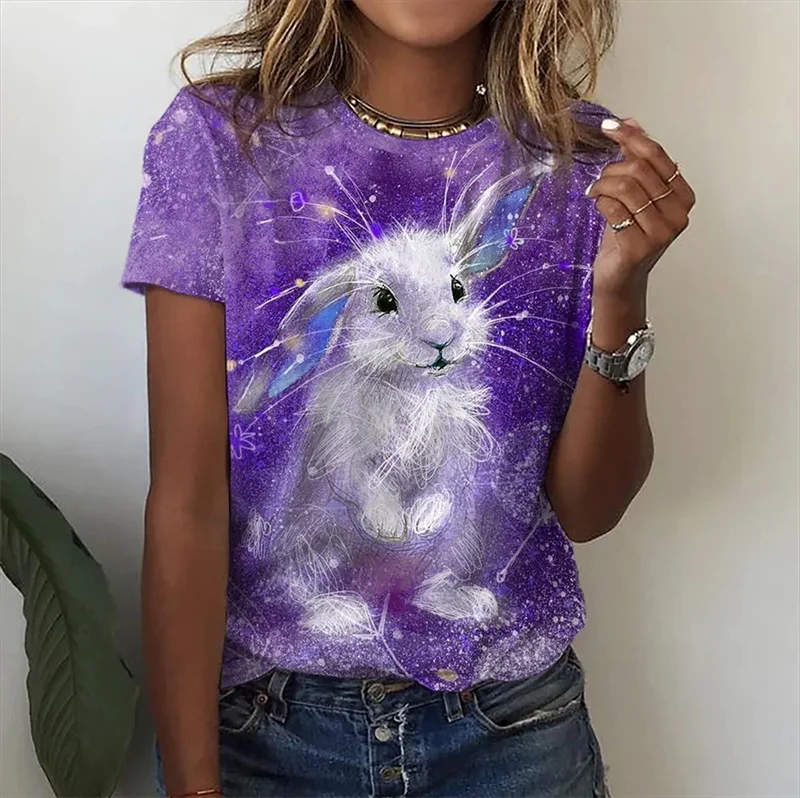 

Летняя Новинка, Винтажная футболка с 3D цветочным принтом, милые футболки с рисунком кролика, женская модная дизайнерская одежда, топы, футболки