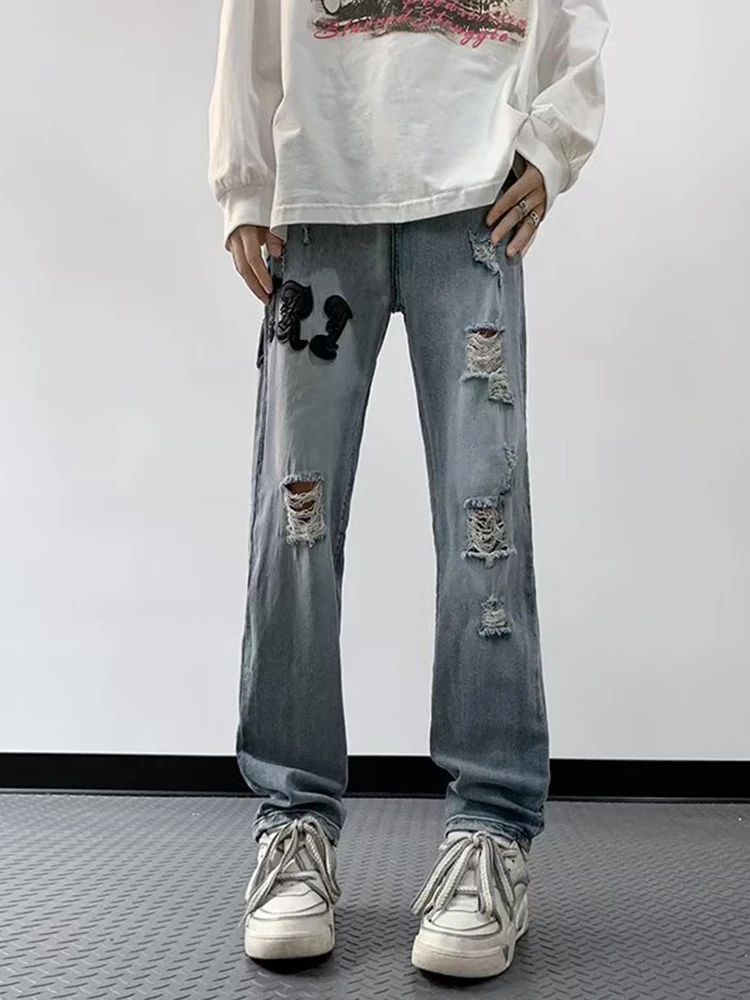 

YIHANKE Men's Distressed Light Blue Skinny Ripped Streetwear Damaged Painted Slim Fit Stretch Destroyed Jeans Men Pants
