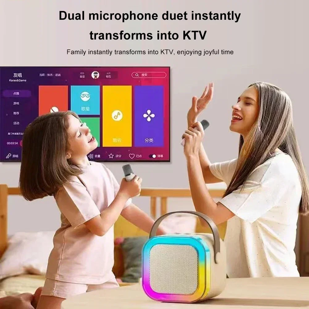 Bluetooth Speaker K12 Wireless Microphone Karaoke Machine KTV HIFI Stereo Sound RGB Lights for Outdoor Home Party