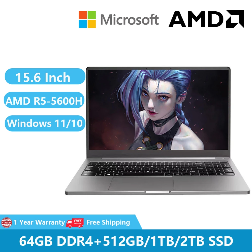 Gaming Laptops Windows 11 10 AMD Metal Notebook 15.6" Ryzen R5 5600H