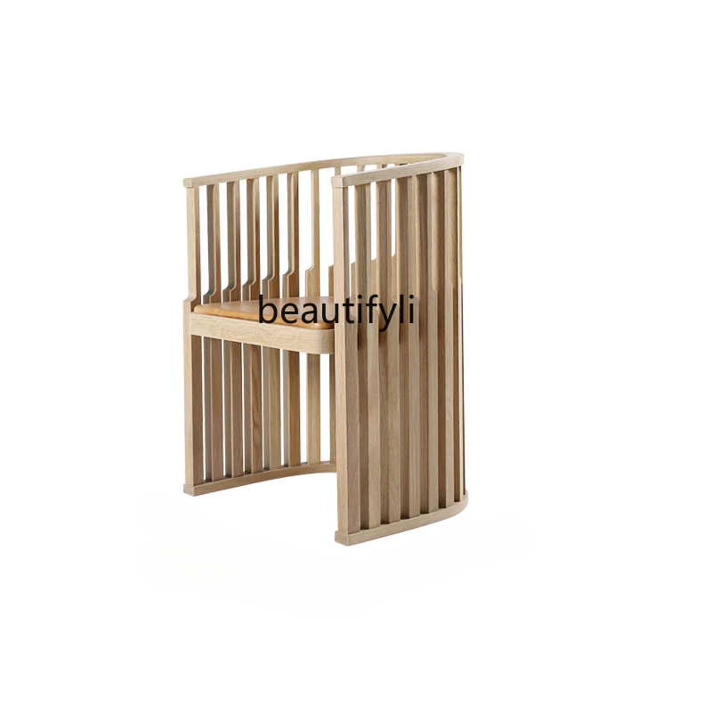 

Nordic Minimalism Leisure Chair Designer Sofa Chair High-End Pure Solid Wood Armchair Tea Room Balcony round-Backed Armchair