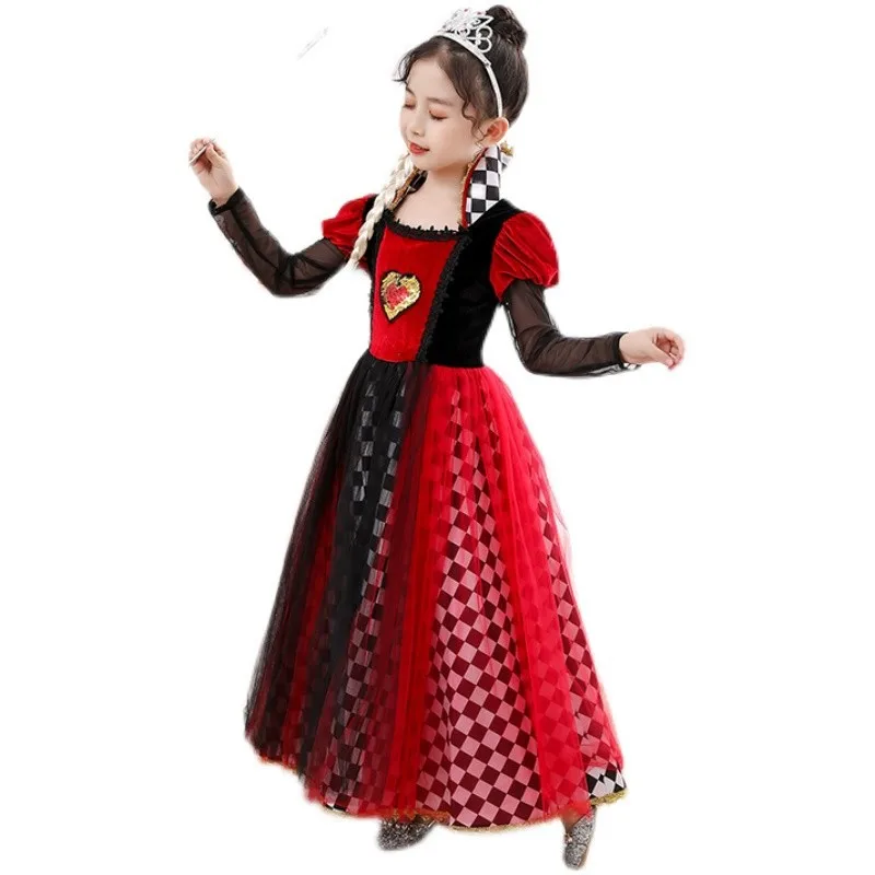 thumbnail image 1 of Disfraz de reina de corazones deslumbrante para niñas Vestido de cosplay de Alicia en el país de las maravillas, 1 of 4