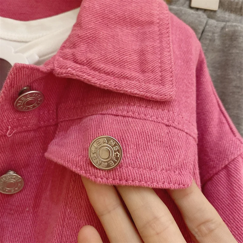Girls coat Fashion children's denim jacket Pink baby spring and autumn coat baby outing clothes Sweet and casual girls' jacket - 6