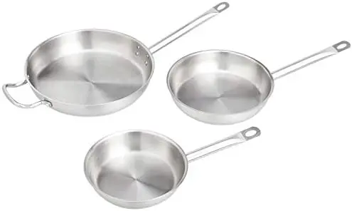 

Stainless Steel Aluminum-Clad Fry Pan Set with 8", 9 1/2", and 12" Pan Metal bundt cake pan Wooden box Baking accessories and to
