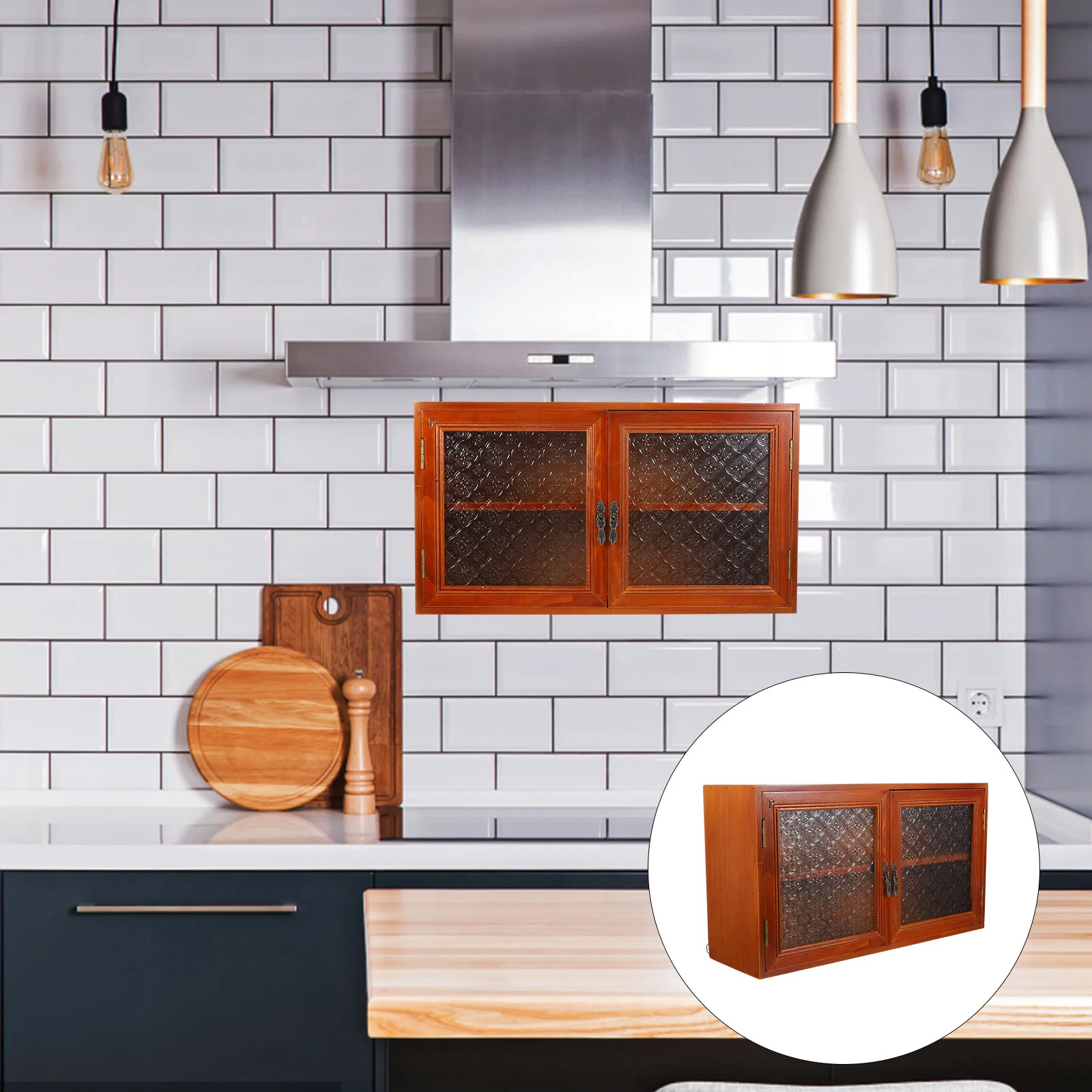 

Organizer Retro Countertop Storage Wooden Cabinet Office Desk Glass Double-tier
