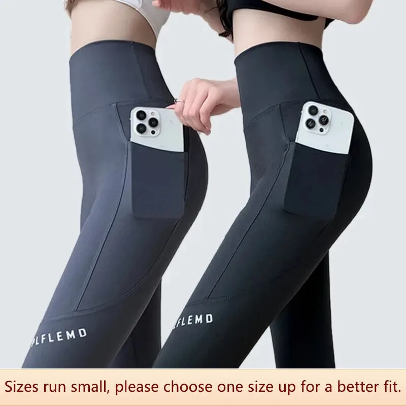  Women's High-waisted Shark Pants Pocket Tight-fitting Outerwear Spring Autumn Thin Yoga Barbell Cycling Base Pants 
