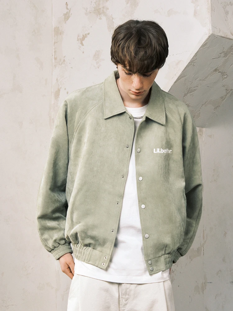Jacket Men's New Clothes Tops Spring  Autumn Fashion Vintage Coat Letter Embroidery High-End Loose Casual All-Match Green Lapel