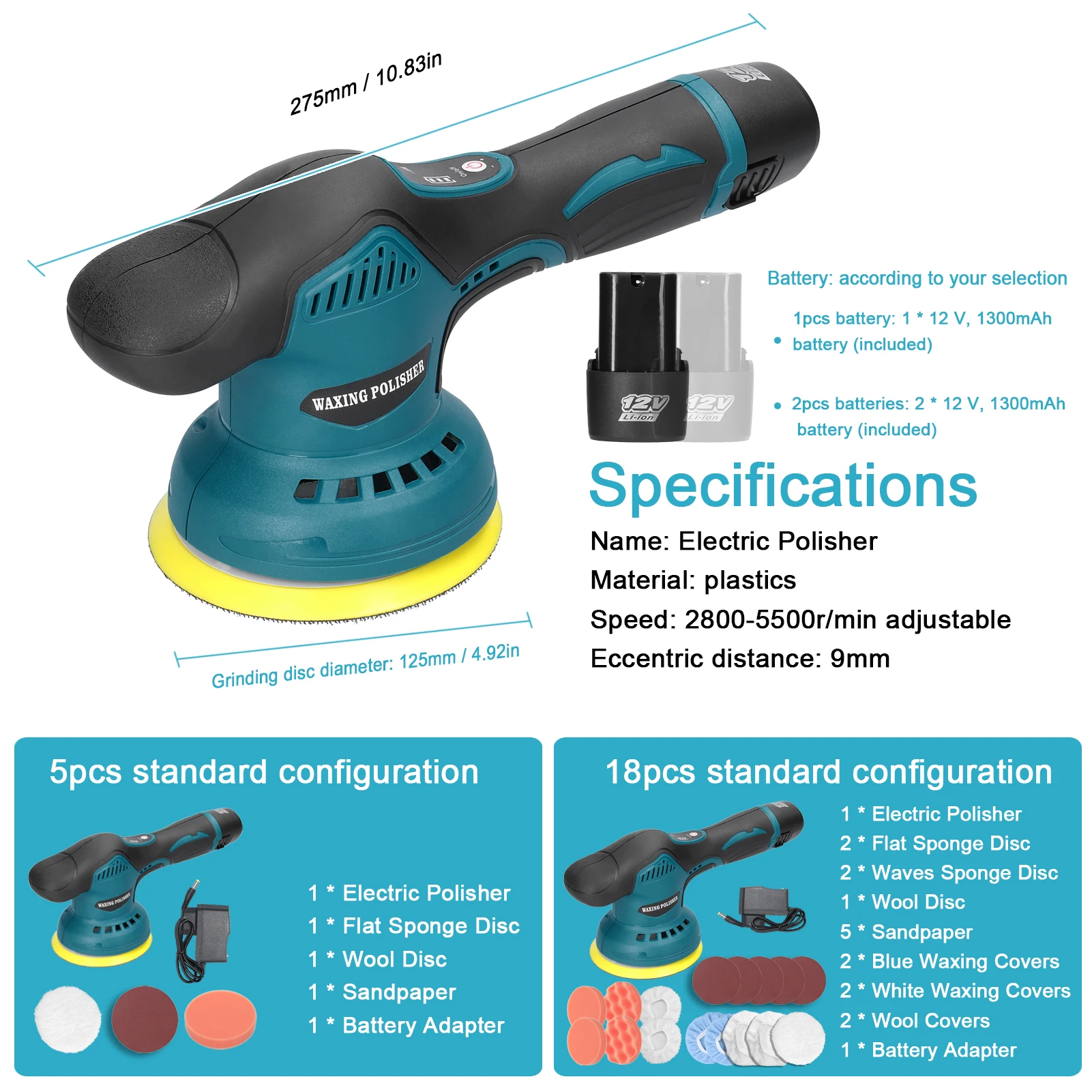 Geevorks 5500 RPM Cordless Eccentric Car Polisher 8 Gears of Speeds Adjustable Automotive Polisher Polishing Machine Power Tools 6