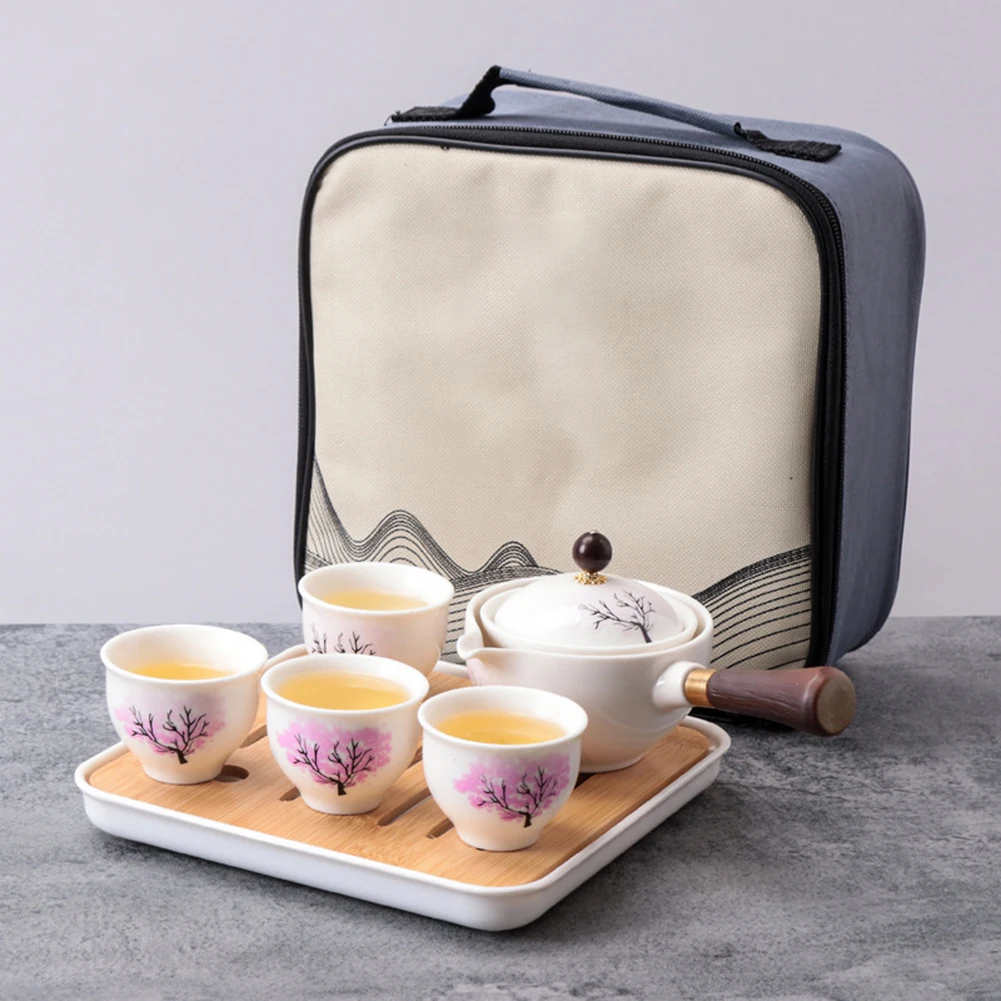 Traditional Travel Tea Set Mini Travel Ceramic Tea Pot Set for Office Home