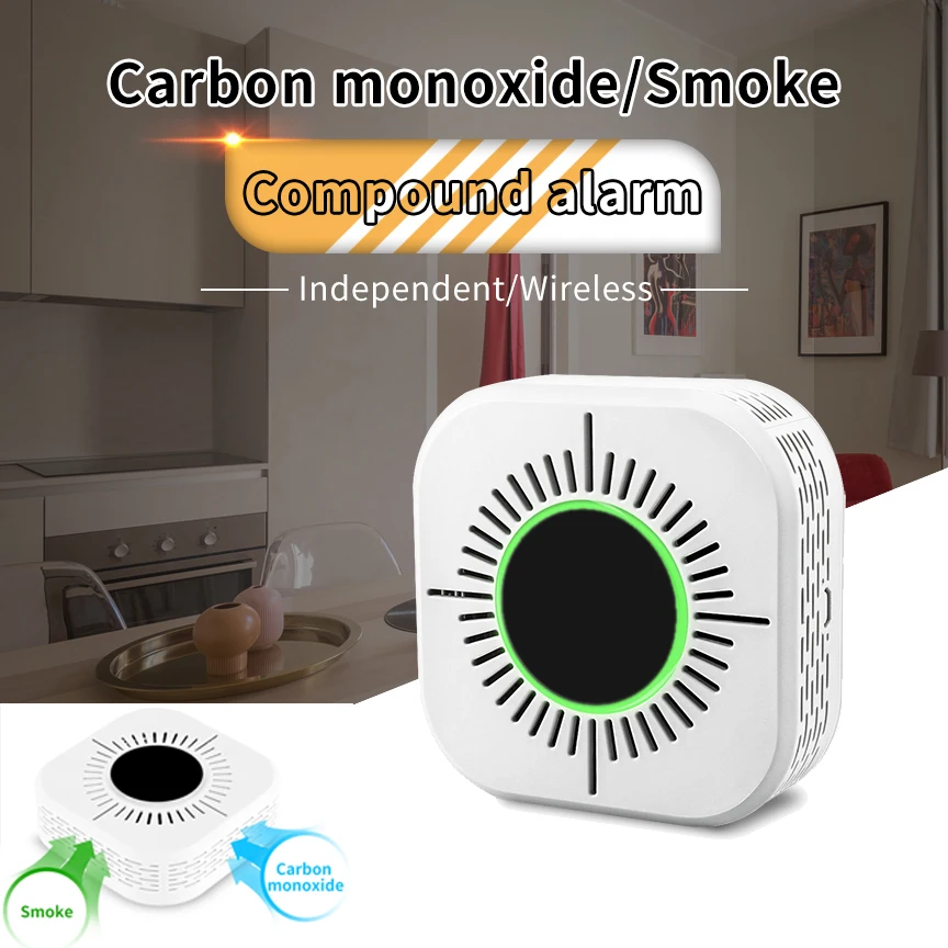 ACJ 2 in 1 Smoke Alarm Co Carbon Monoxide Detector 433Mhz High Sensitive Composite Smoke Fire Sound Alarm For Home Security