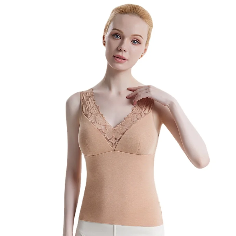 

Silk Brushed Warm Vest for Women with Built-in Chest Pad Integrated Bottom Underwear for Autumn and Winter New Thickened Top