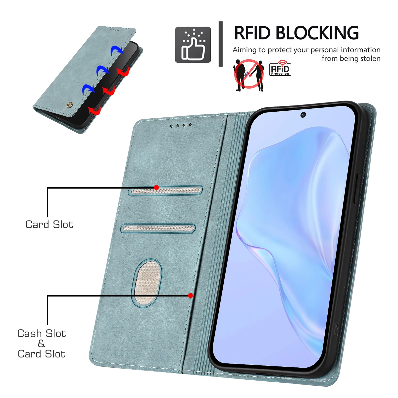 Dopamine Colour Flip Phone Case with Card Slot & RFID Blocking
