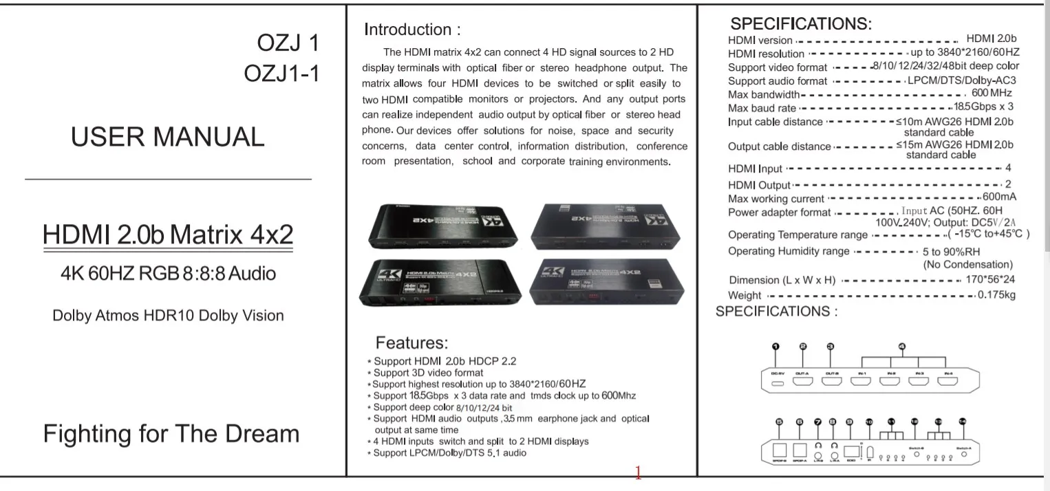 4K @ 60Hz, 4x2, SPDIF e L