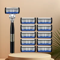 Manual Shave set for men hand razor with 18pcs 7 layer Stainless Steel blade Long Handle Beard Trimmer Wet and Dry haircut