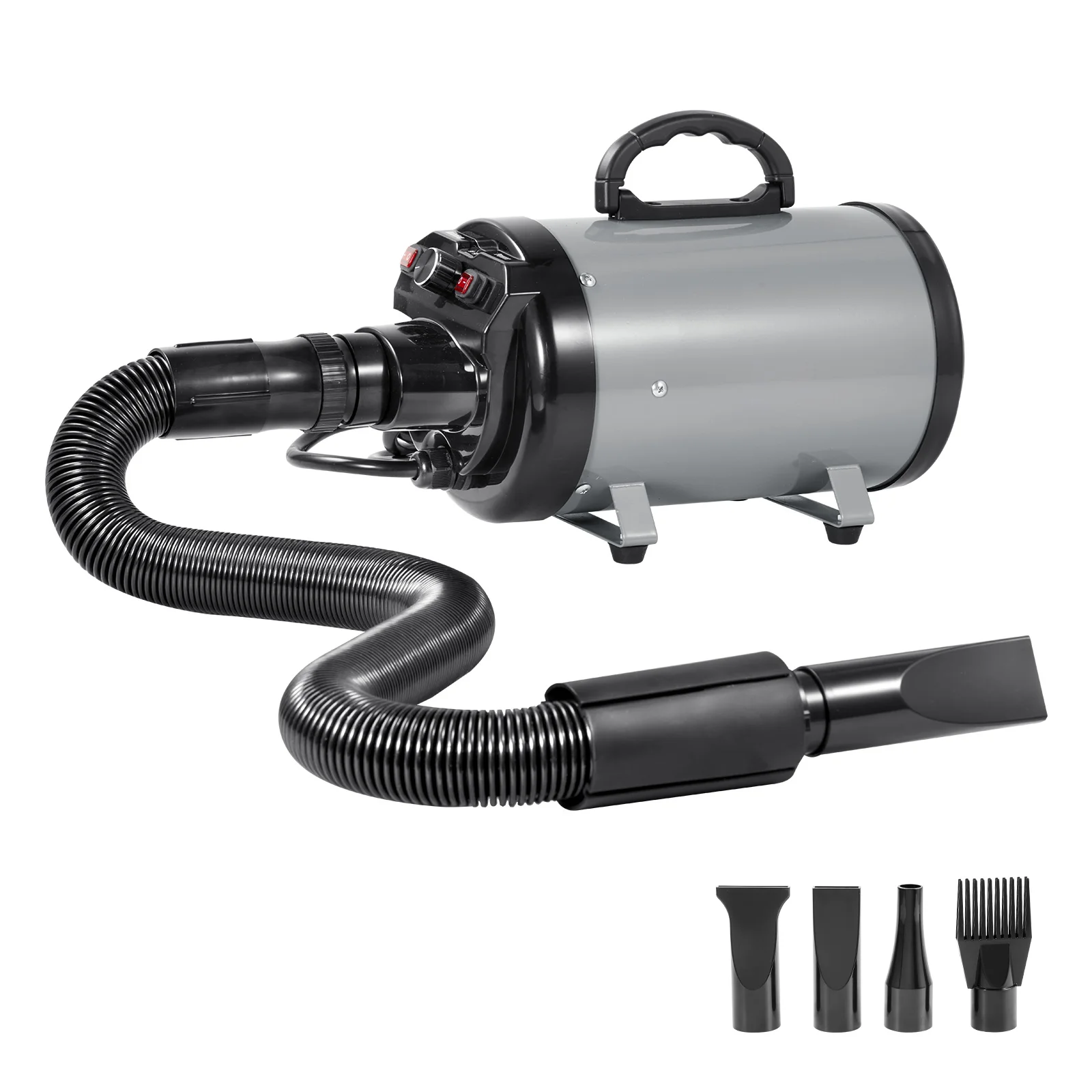 2000W/2.7HP Dog Blow Dryer Adjustable Speed Temperature Control 4 Nozzle Extendable Hose Pet Hair Grooming