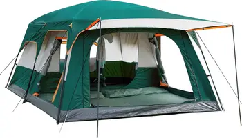 KTT Extra Large Tent 10-12-14 Person(B),Family Cabin Tents,2 Rooms,3 Doors and 3 Windows with Mesh,Straight Wall,Waterproof,Doub 1
