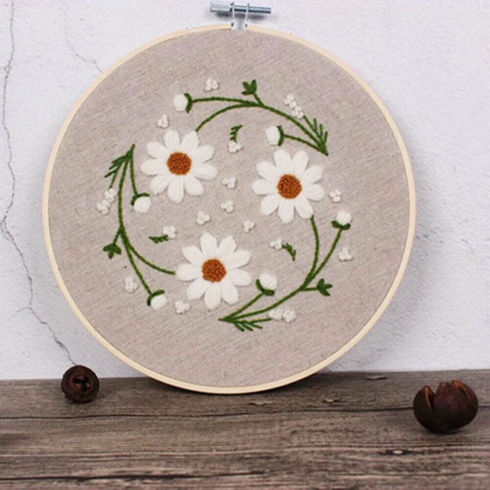 Flower Pattern Cross Stitch DIY Needlework Kit Beginner Embroidery Starter Set DIY Fabric Art Embroidery Flower Material Package