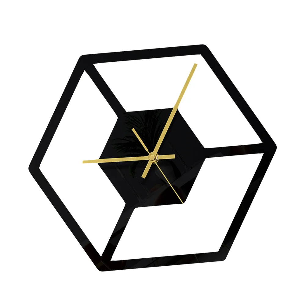 

Acrylic Clock Decor Creative Hexagon Wall Clock Home Black Clock Decoration
