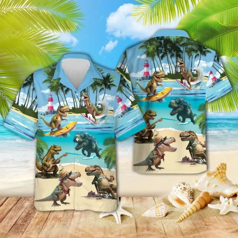 thumbnail image 1 of Camisas de dinosaurios 2024 para hombre, camisa hawaiana con estampado 3D para hombre, camisetas de playa de manga corta 6xl, blusa unisex, camisa, 1 of 5