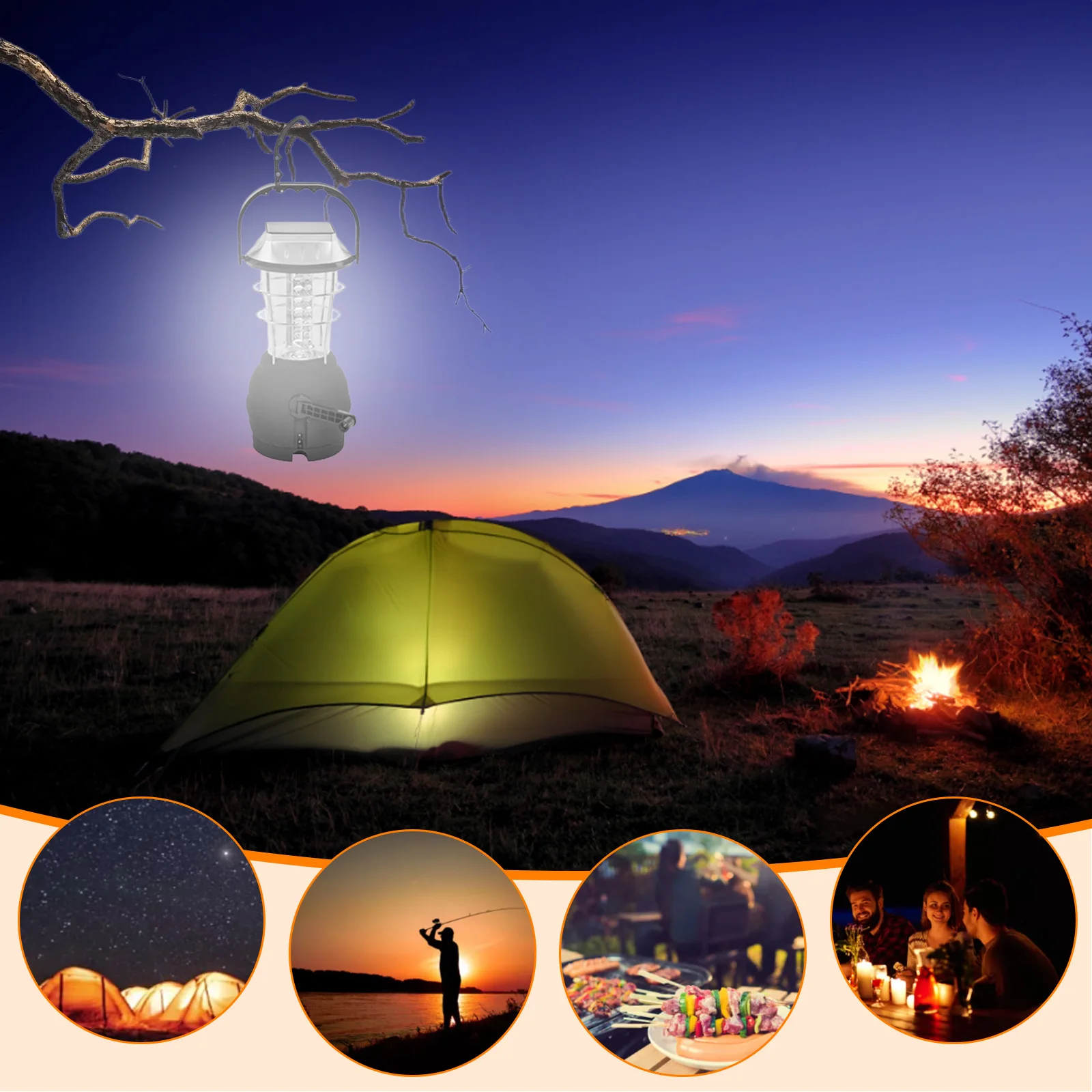 Solar Charging Camping Lantern Hand Crank 3 Modes LED Camping Lamp USB  Rechargeable Emergency Light 1200 mAh Power Bank
