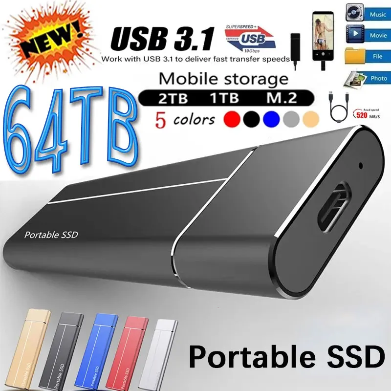 Portable Strip SSD USB3.1 External Solid State Drive 2TB High Speed