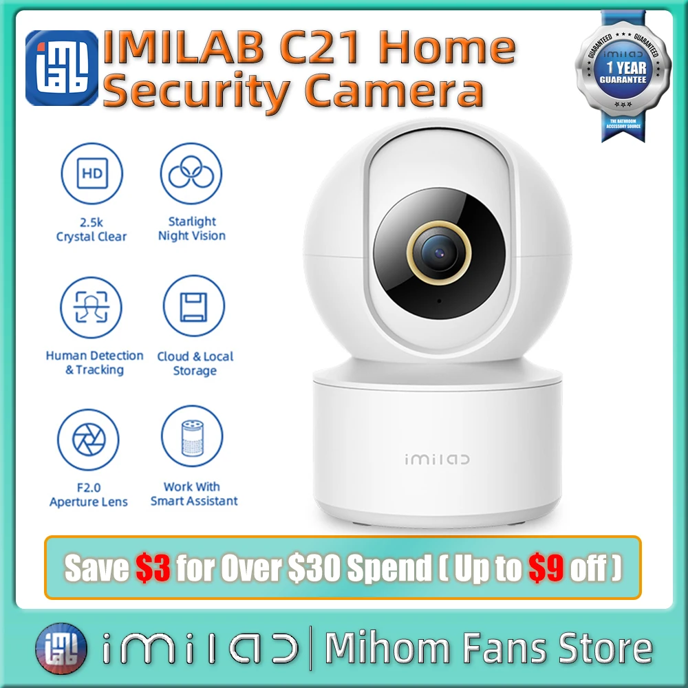 IMILAB C21 홈 보안 카메라, 4MP IP 와이파이 실내 비디오 감시 CCTV 캠, 360 ° 모션 추적 적외선 야간 투시경 웹캠