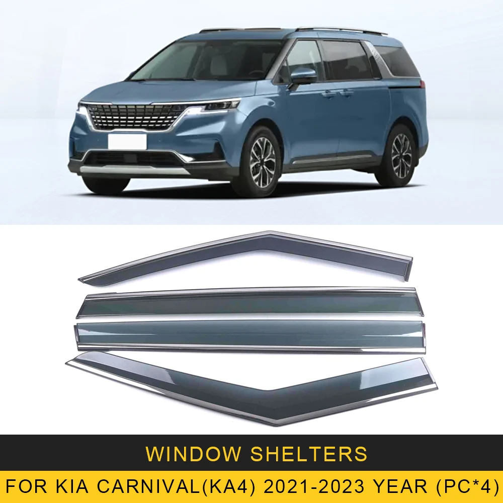 Car Accessories For Kia Carnival KA4 2021 2022 2023 2024 ABS Chrome  waterproof Door Window Visor Vent Shades Sun Rain Guard 4PCS