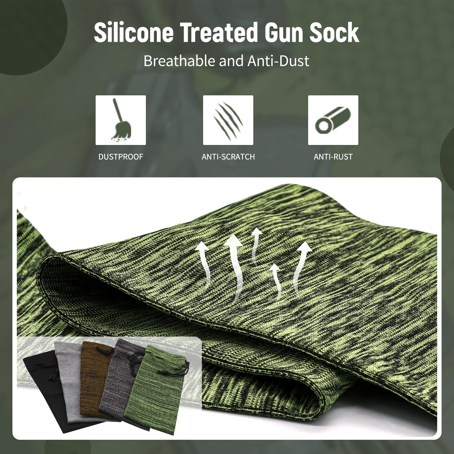 5pcs Handgun Socks, 16in Silicone Treated Knit Gun Socks, Breathable Moisture Gun Sock for Pistol Handgun 2