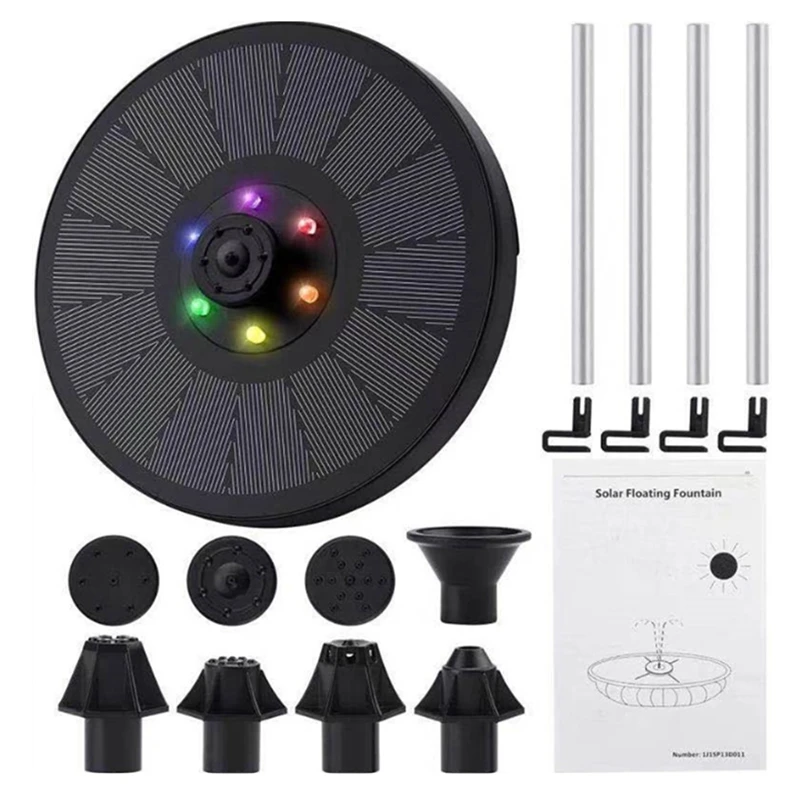 

7V/3W Solar Fountain Pump With LED Light Solar Power Storage Fountain Garden Landscape Fountain Retail