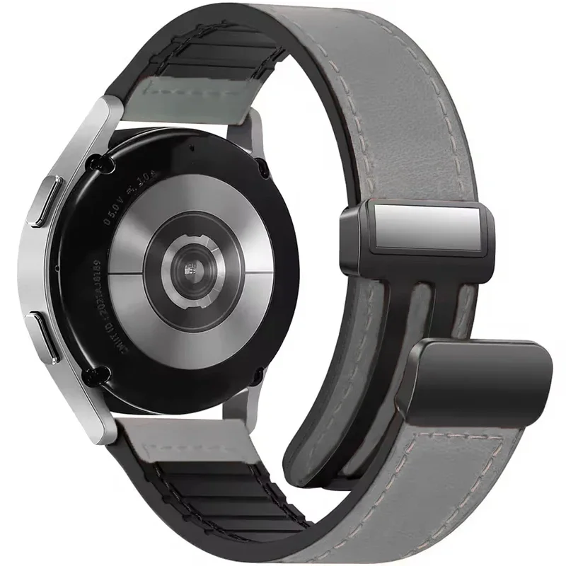 Dual-Material Magnetic Buckle Wristband – Leather and Silicone Strap, 22mm/20mm