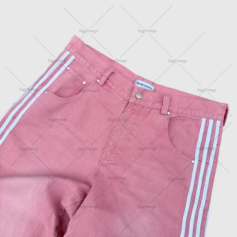 Men Jeans Ripped Jeans White Jeans New American Street Personality Hip-hop Harajuku Clothing Classic Striped Jeans Fashion Casual Versatile Straight Wide-leg Pants
