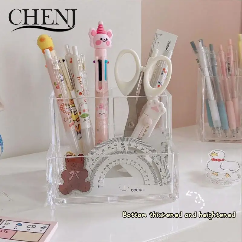 

Ins Style Transparent Acrylic Square Three Grid Pen Holder Storage Rack Large Capacity Desk Pencil Rack School Office Stationery