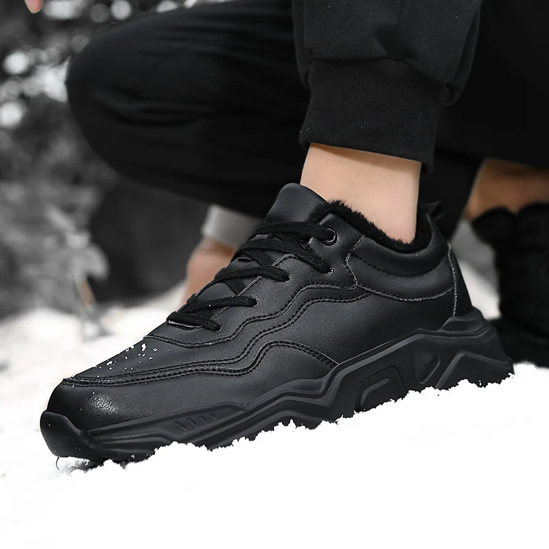 Fashion Lace-up Running Shoes for Men Outdoor Wear-resisting Male Jogging Sneakers Plush Warm Lined Tenis Masculino Winter New