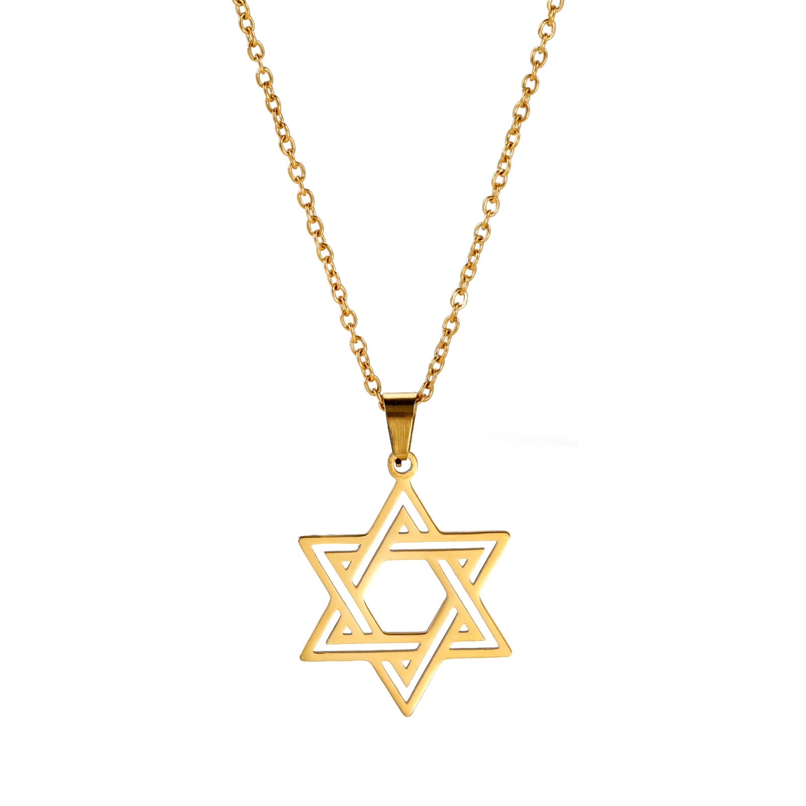 Jewish Bible Stainless Steel Hexagram Chain Necklace Women Men Cutout Star of David Hexagon Choker Necklace Mezuzah Jewelry - Image 3