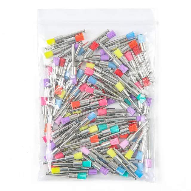 100Pcs Dental Prophy Brushes Polishing Polisher Disposable Latch type Mixed color Plat Used for stain removal and polish