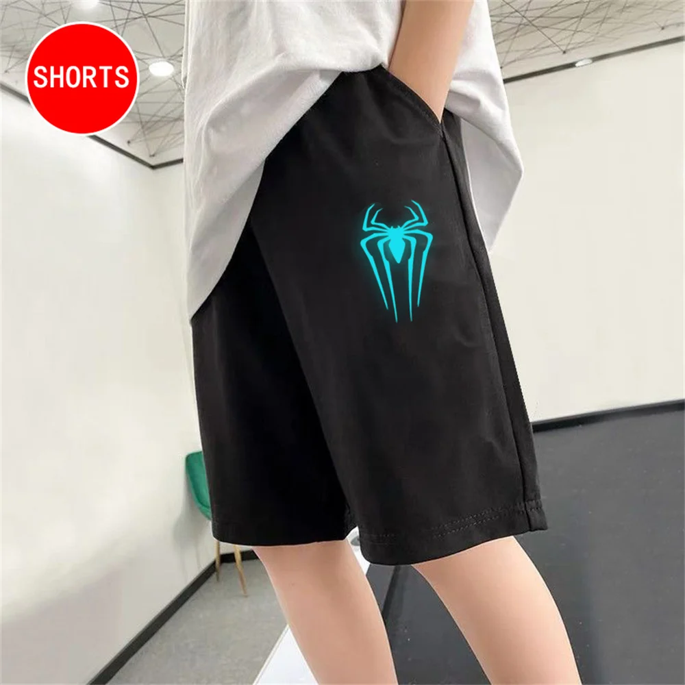 Kids Shorts 3-13T Summer Spider Noctilucent Loose Sweatpants Boys Student Cotton Short Pants