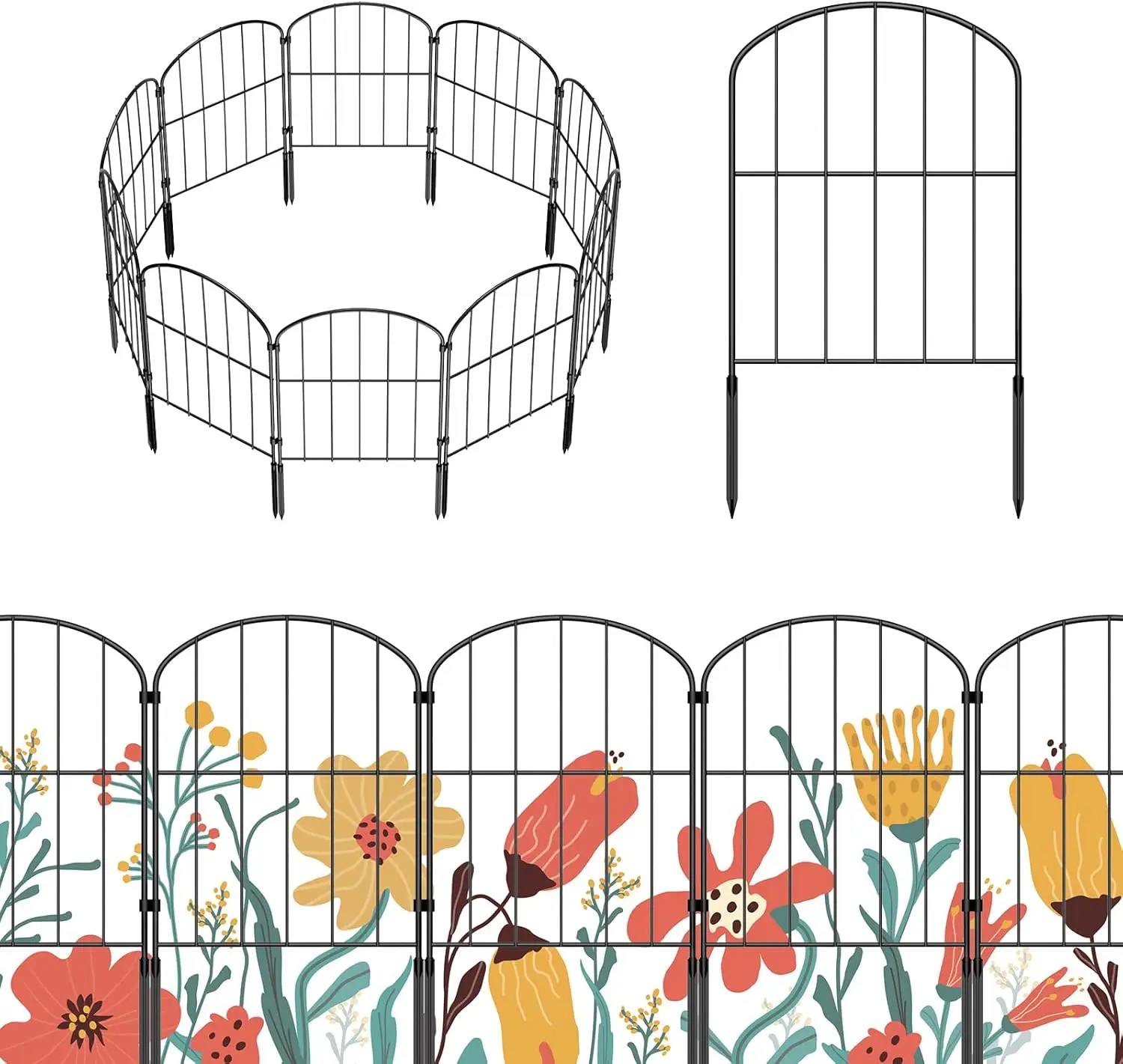 Decorative garden fence fence 35 panels, rust resistant wire frame animal barrier with plastic piles