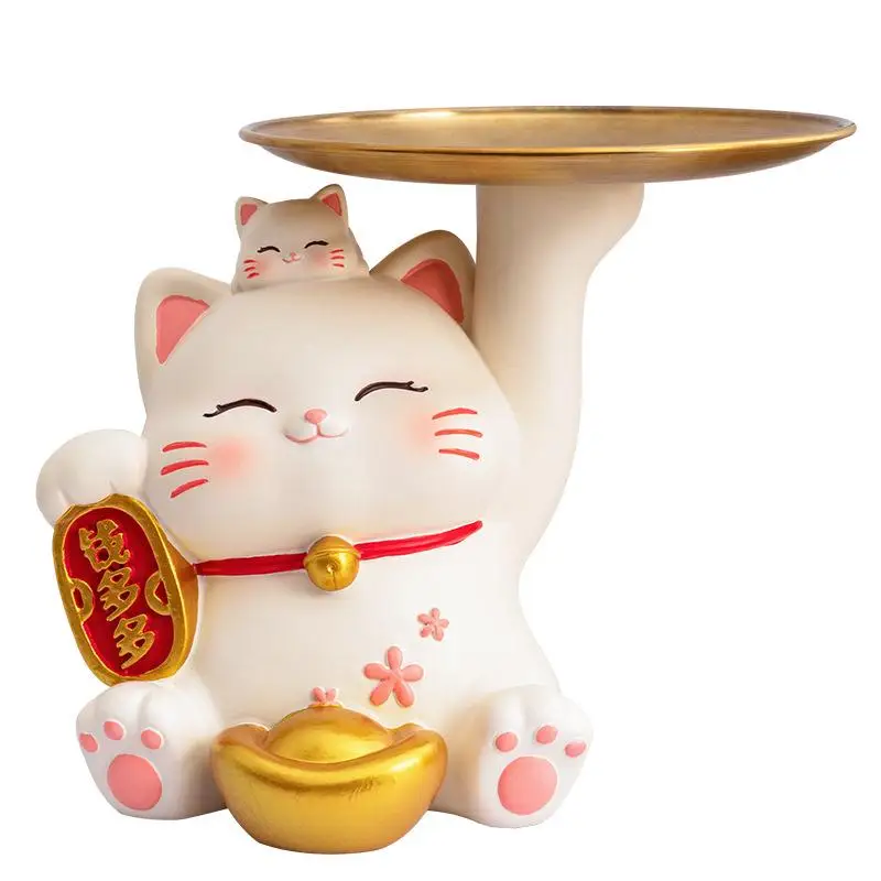우아하고 창의적인 고양이 모양 트레이 장식품, 현관 거실 과일 접시, 수납함, 선물용 레진 유럽 스타일 홈 데코