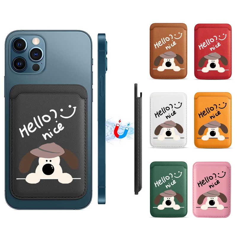 Magsafe Strong Magnetic Card Holder Cartoon Pet Puppy Case Per Iphone13 12 14Pro 11 Cute Salute Dog Pu Leather Wallet Cover