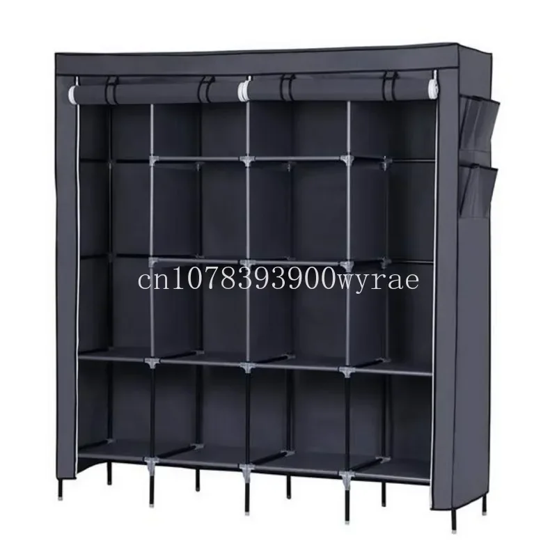 67" Gray Portable Wardrobe Clothes Storage Rack 12 Shelves 4 Side Pockets