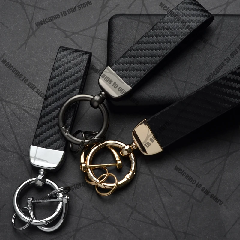 Sleek Carbon Fiber Leather Keychain with Zinc Alloy Emblem
