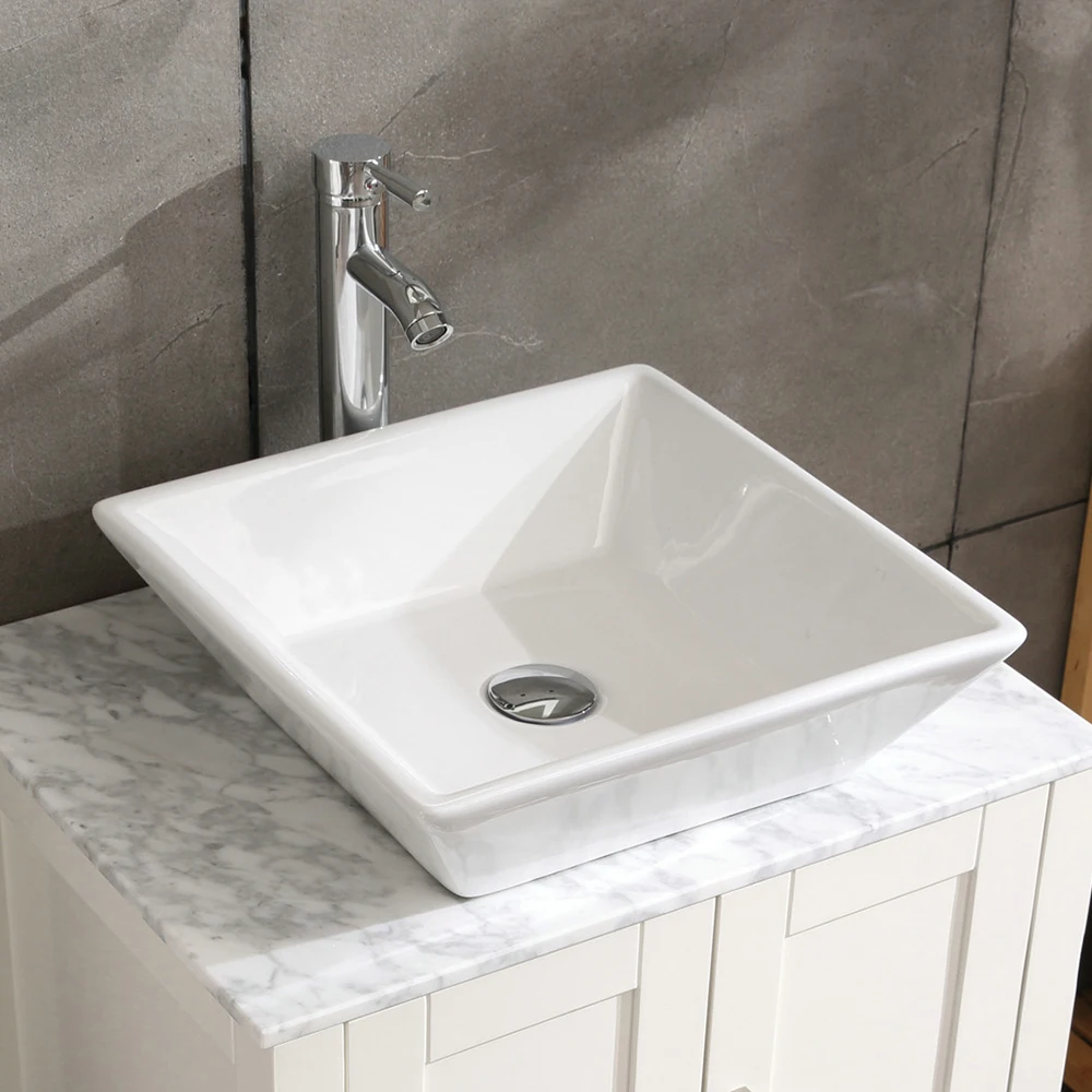 16.5" Square Bathroom Vessel Sink White Porcelain Counter Bowl for Bathroom Vanity Vessel Sink Rectangle Bathroom Modern Above 5
