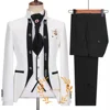 Elegant 3-piece Men's Suit White Jacquard Jacket Trousers and Vest Three-piece Set Formal Wedding Groom's Tuxedo 2