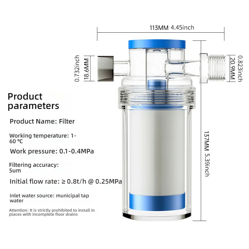 Purifier Household Water Filter Anti-Rust Sediment Impurities for Washing Machine Water Heater Shower Front Tap