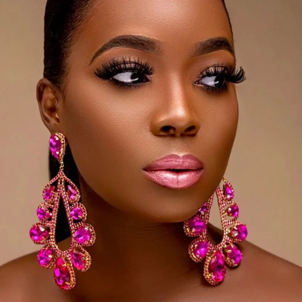 NewStatementColorfulRhinestoneBigDropEarringsHighQualityCrystalHangingDangleEarrings