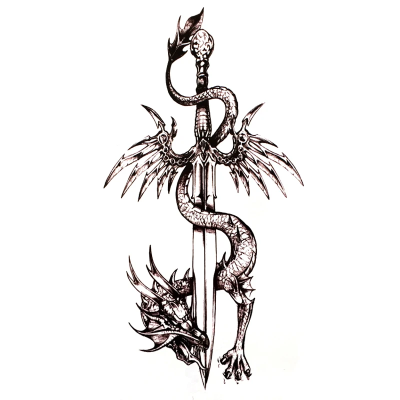 Drachen Schwert Wasserdicht Temporäre Tattoos Harajuku Tatoo Gitarre aufkleber Tattoo Körper Kunst Henna Tattoo ärmeln duvar aufkleber – Detail 1