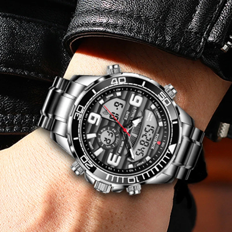 FOXBOX Military Watch Men Fashion Business Waterproof LED Alarm Chronograph Male Outdoor Sport Luminous Men's Quartz Wristwatch