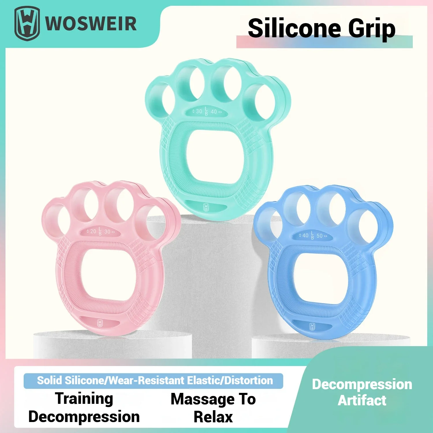 WOSWEIR-Hand Grip Strengthener Ring Elderly & Children Rehabilitation Training Finger Flexibility Home Sports Equipment